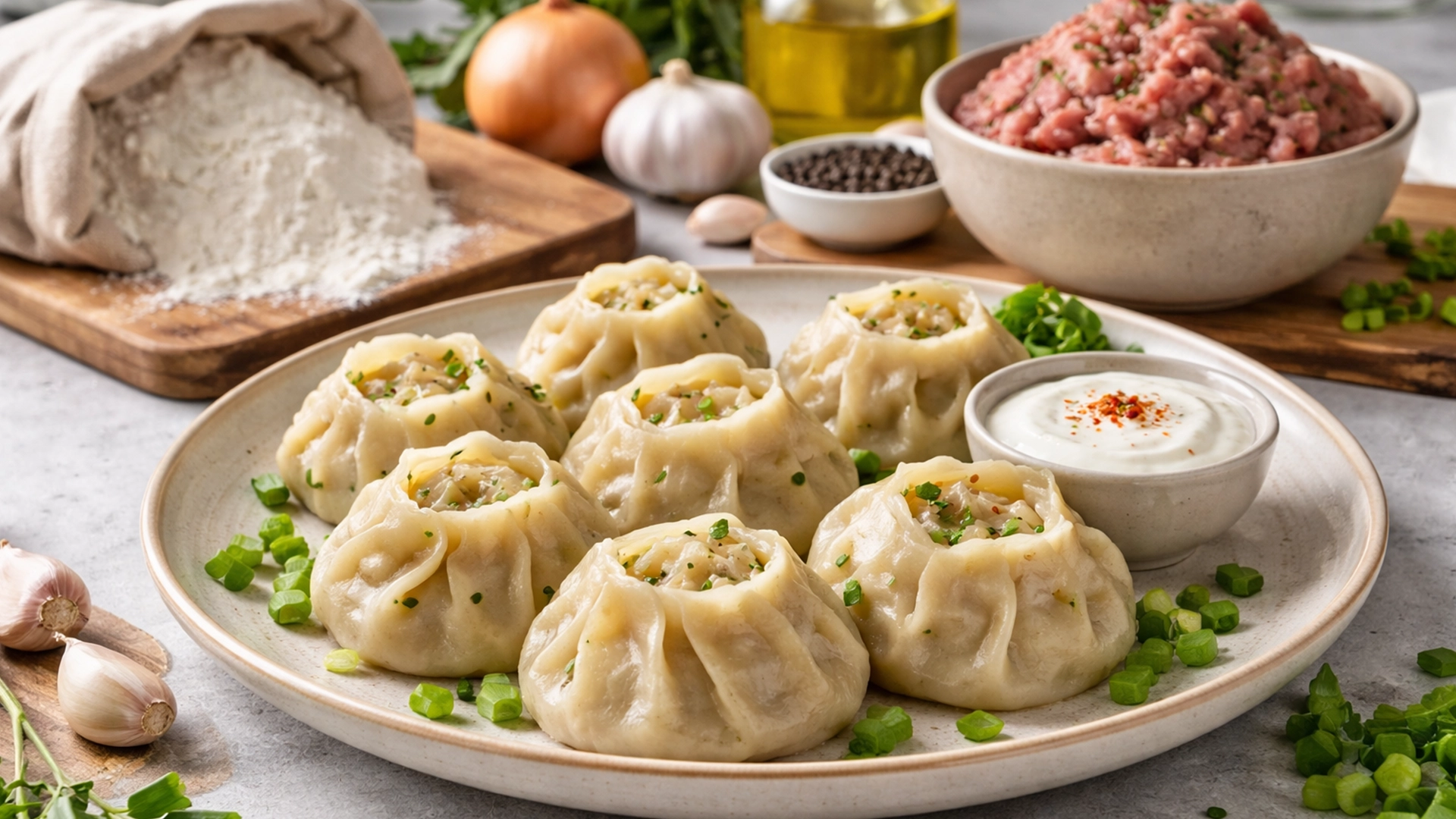 Фото блюда: Манты с мясной начинкой на пару