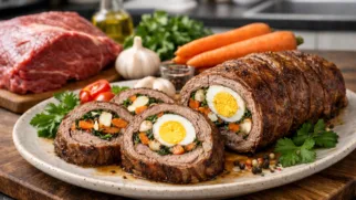 Фото рецепта: Матамбре рулет из говядины с начинкой