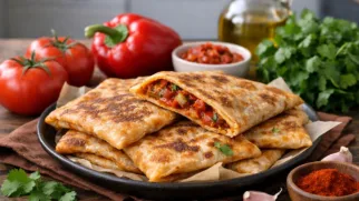 Фото рецепта: Мхаджеб лепешки с пряной овощной начинкой