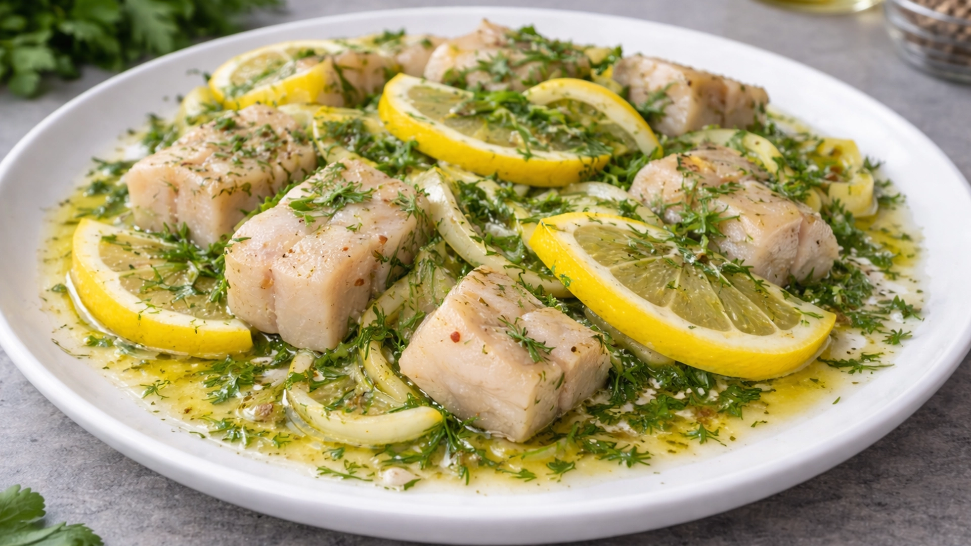 Фото блюда: Сочный минтай в фольге с лимоном запечённый в духовке