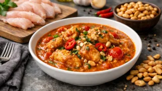 Фото рецепта: Ароматная моамбе курица в густом арахисовом соусе