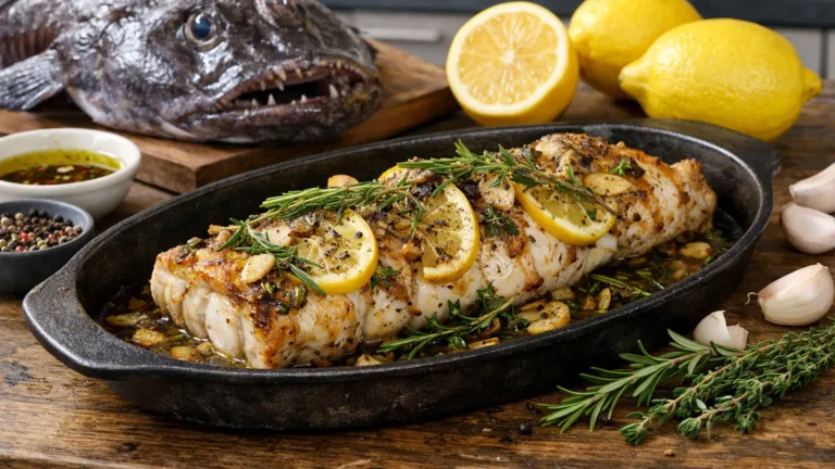 Фото блюда: Нежный морской чёрт запечённый с лимоном и ароматными травами