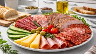 Фото рецепта: Разнообразная мясная тарелка с насыщенным вкусом и красивой подачей.