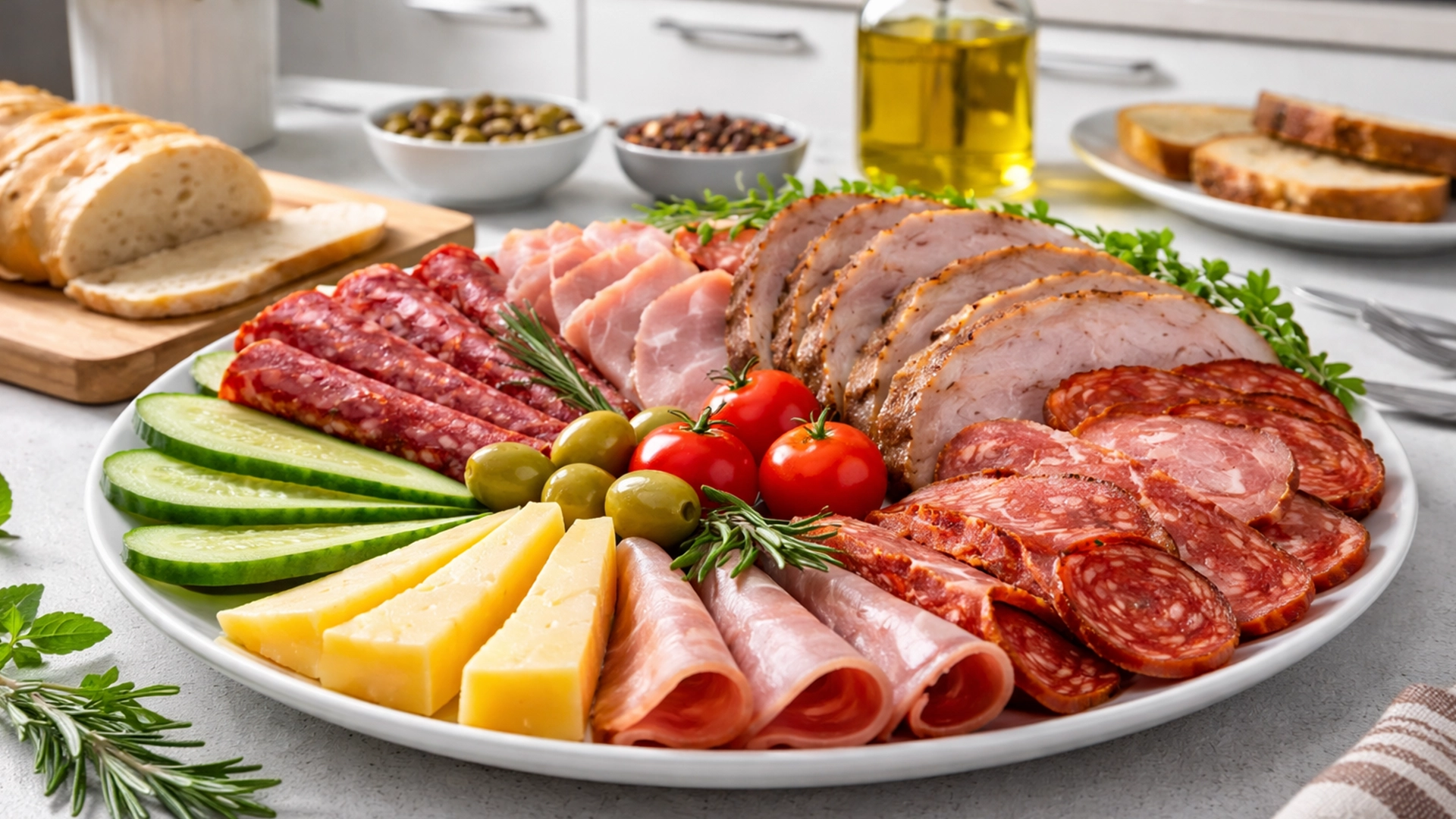 Фото блюда: Разнообразная мясная тарелка с насыщенным вкусом и красивой подачей.