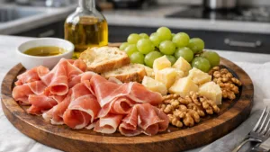 Фото блюда: Изысканная мясная тарелка с прошутто и гармоничным сочетанием вкусов.