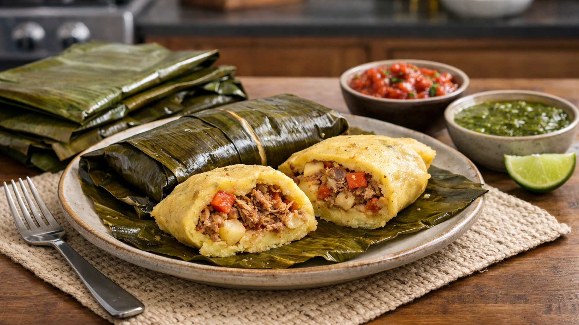 Фото блюда: Накатамалес кукурузные тамалес с мясом традиционный рецепт никарагуанской кухни