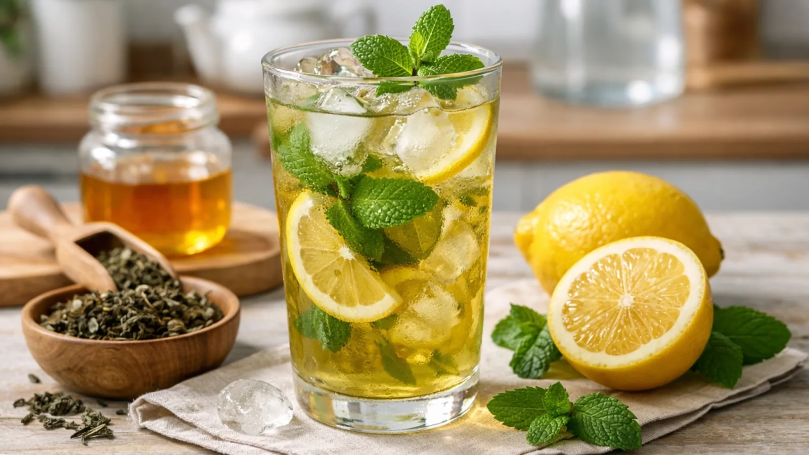 Фото блюда: Освежающий холодный напиток из зелёного чая с мёдом