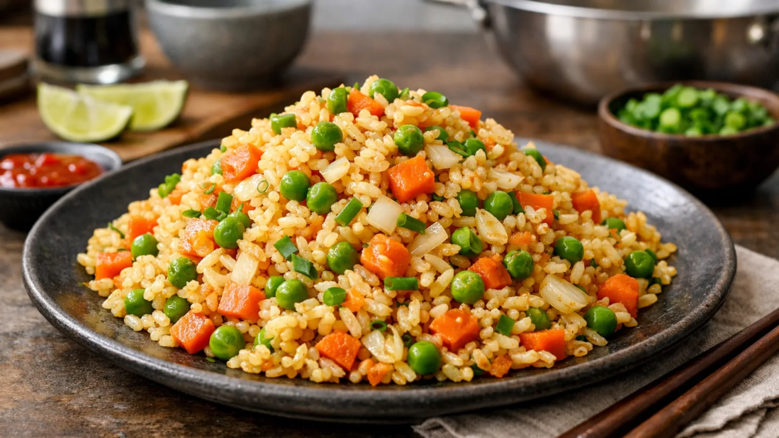 Фото блюда: Непальский жареный рис с овощами на сковороде