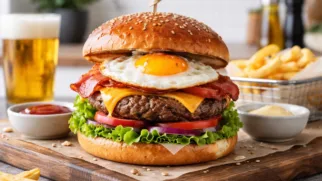 Фото рецепта: Новозеландский бургер с говядиной и жареным яйцом