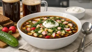 Фото блюда: Освежающая окрошка на квасе с овощами и яйцом