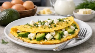 Фото рецепта: Нежный омлет с авокадо и сыром фета