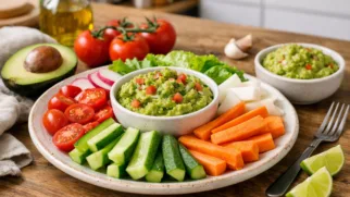 Фото рецепта: Овощная тарелка из свежих овощей с соусом гуакамоле