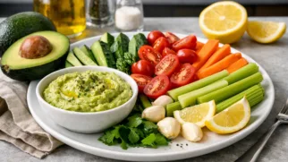 Фото рецепта: Овощная тарелка из свежих овощей с соусом из авокадо