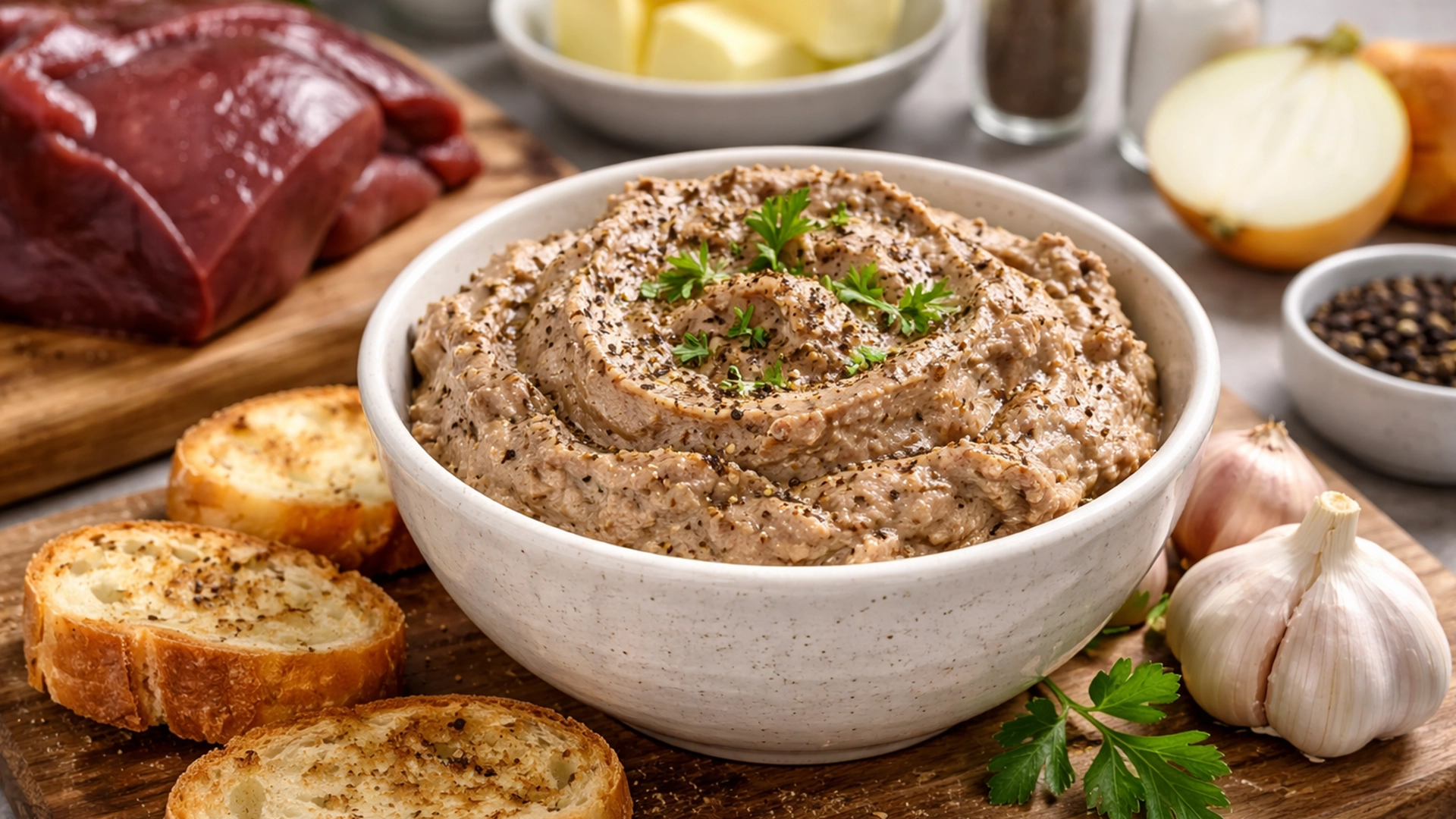 Фото блюда: Паштет из говяжьей печени с чесноком и сливками