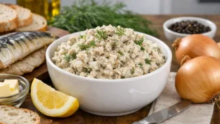 Фото рецепта: Паштет из скумбрии с луком и сливочным сыром