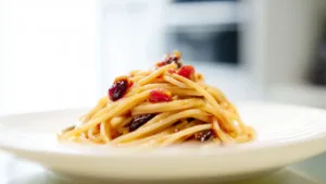 Фото блюда: Паста с ягодным соусом из красной смородины с ярким вкусом и нежной текстурой