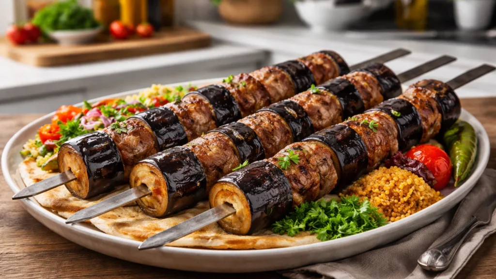 Патлыджан кебаб с мясом и баклажанами