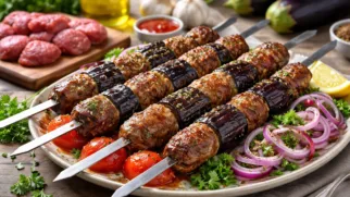 Фото рецепта: Патлыджан-кебаб с бараниной и баклажаном