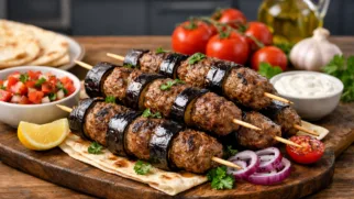 Фото рецепта: Патлыджан-кебаб с бараниной и баклажанами на гриле