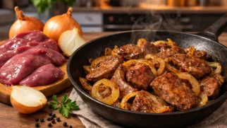 Фото рецепта: Печень индейки жареная с луком сочная