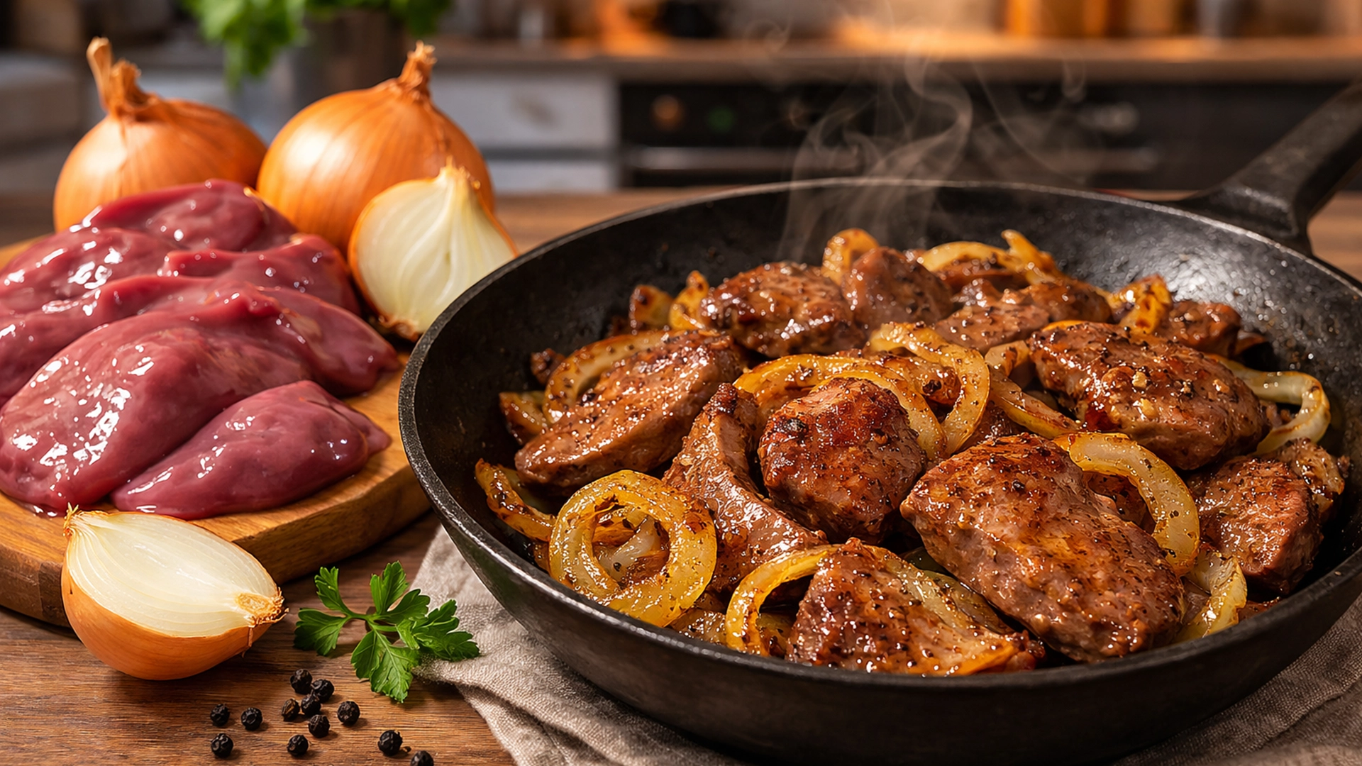 Фото блюда: Печень индейки жареная с луком сочная