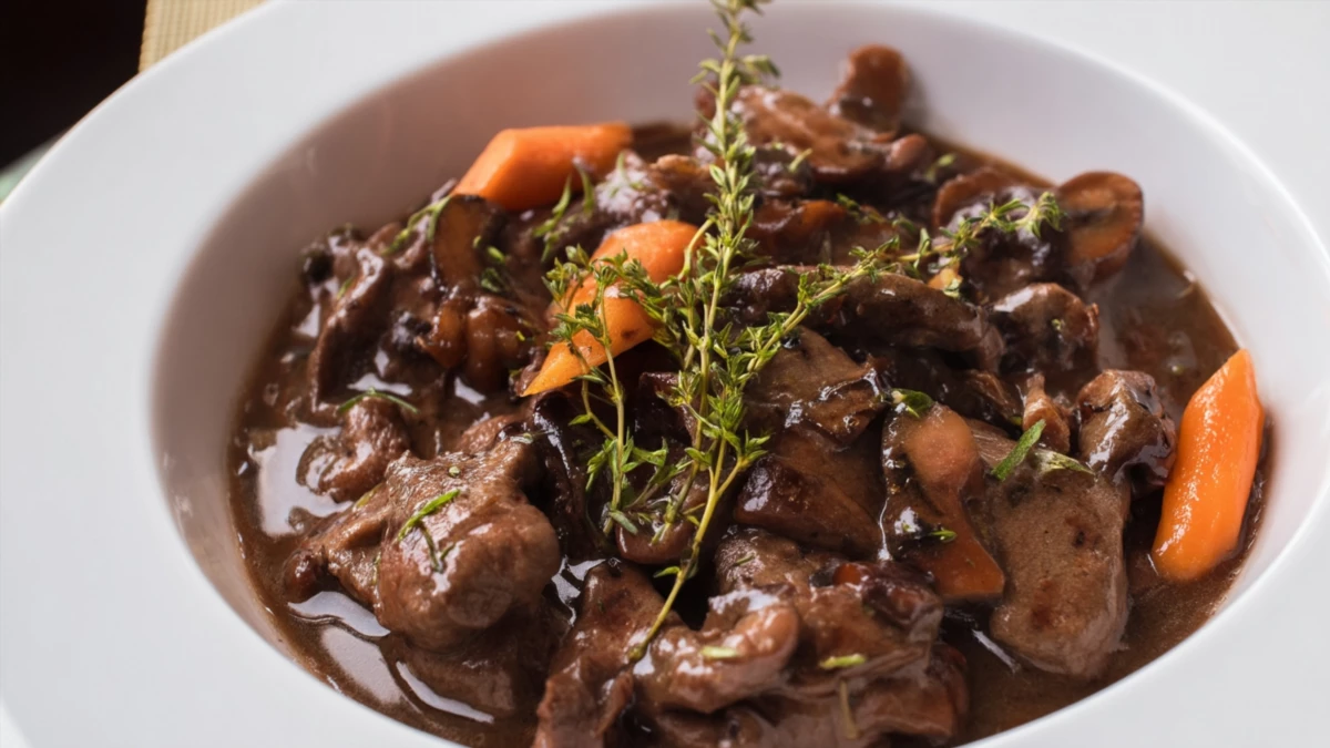 Фото блюда: Индюшиная печень в винном соусе с глубоким ароматом, рецепт с фото