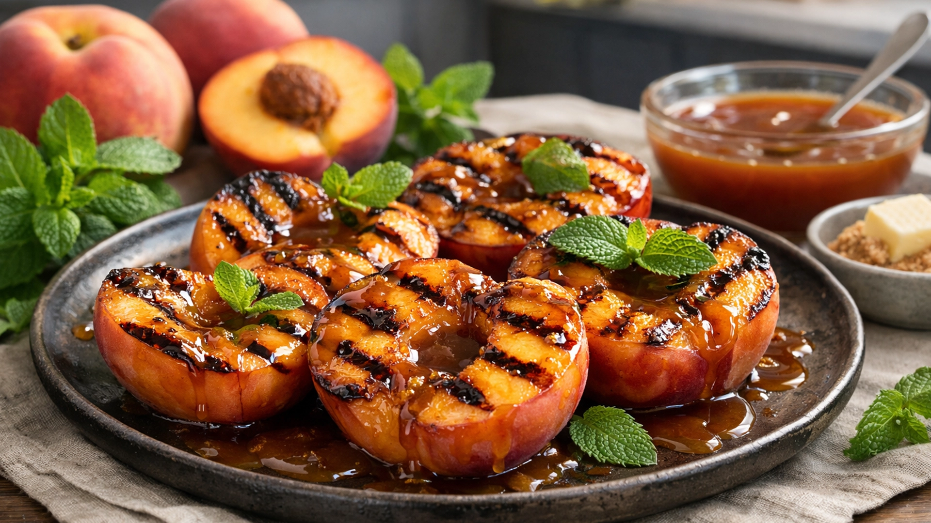 Фото блюда: Сочные персики на гриле браай с карамелью