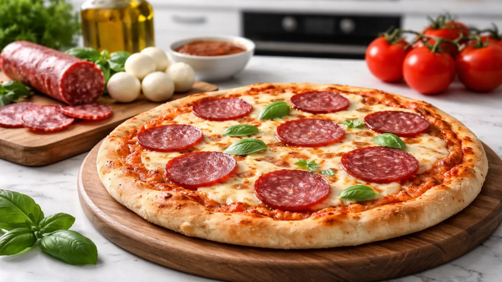 Фото блюда: Пицца с салями и сыром