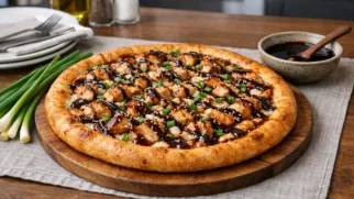 Фото рецепта: Пицца с соусом терияки и курицей рецепт необычного блюда фьюжн кухни