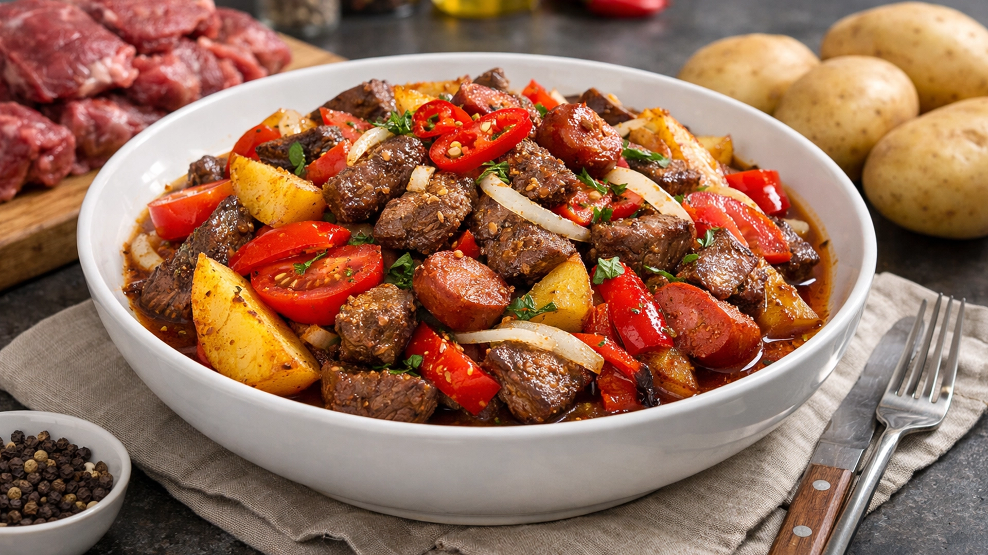 Фото блюда: Пике мачо острое мясное блюдо с картофелем