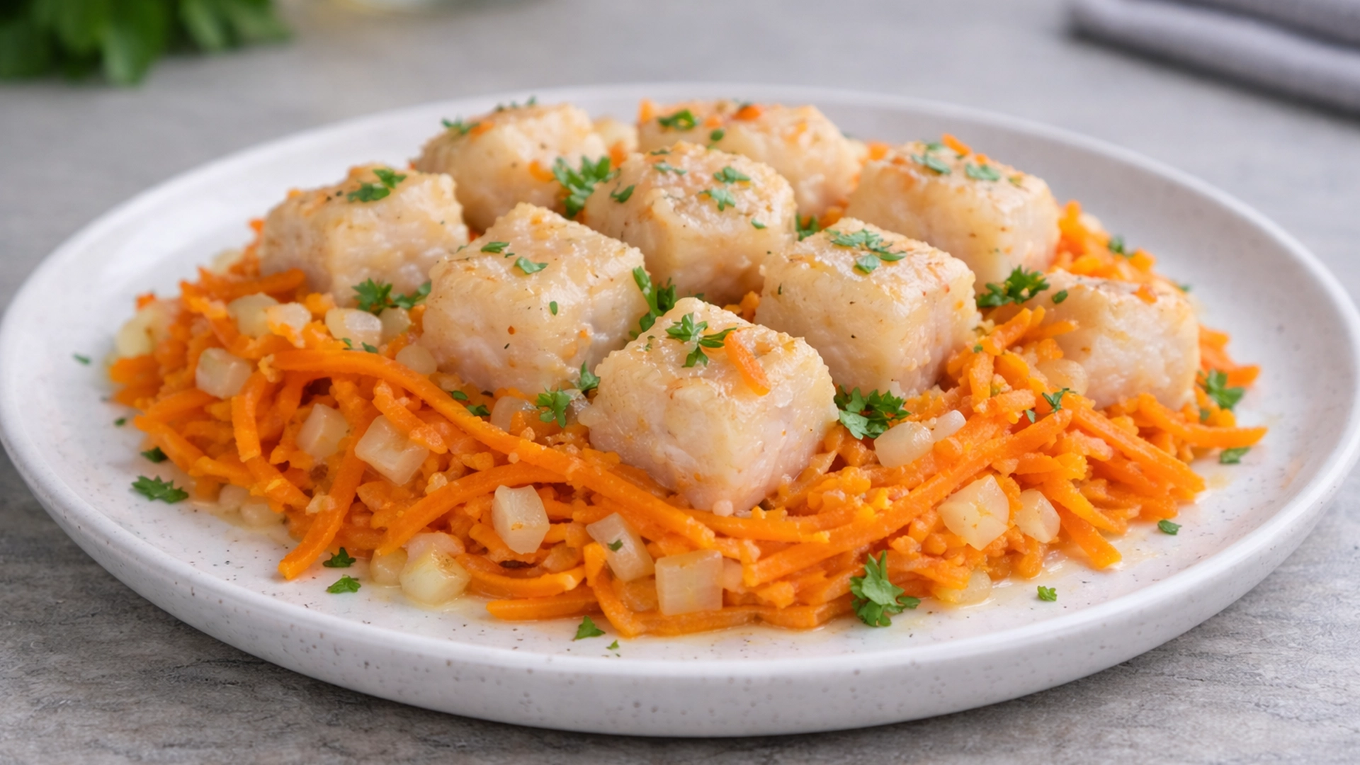 Готовый запечённый минтай с овощами