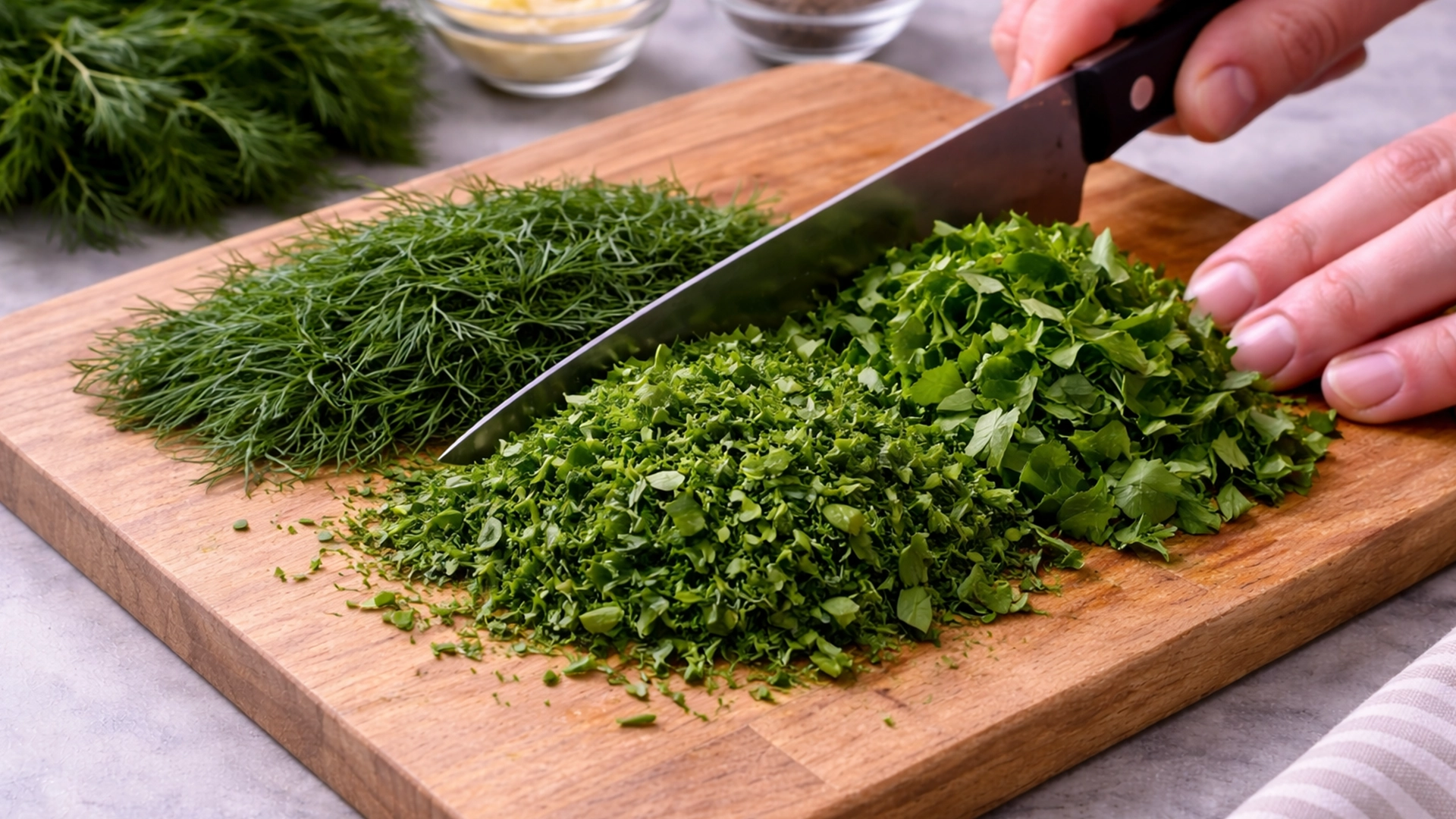 Нарезка укропа и петрушки