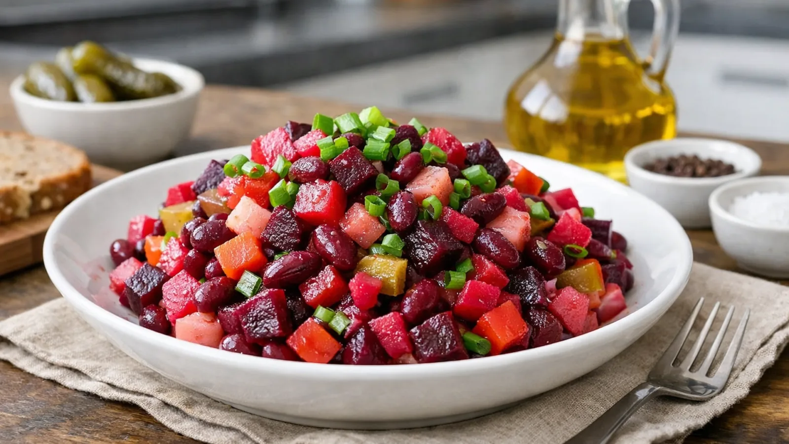 Фото блюда: Постный винегрет с фасолью и свежим луком