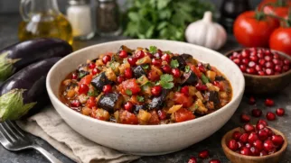 Фото рецепта: Ароматное рагу из баклажанов с гранатом