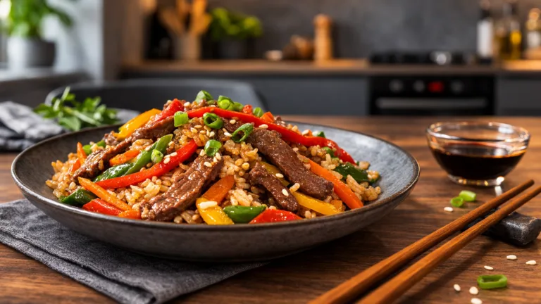 Фото блюда: Рис вок с говядиной и овощами рецепт паназиатской кухни