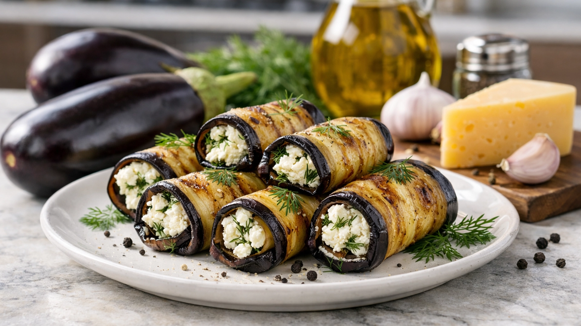 Фото блюда: Рулетики из баклажанов с сыром и чесноком