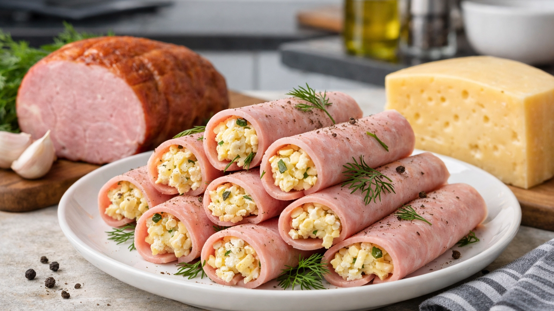 Фото блюда: Рулетики из ветчины с сыром и чесноком