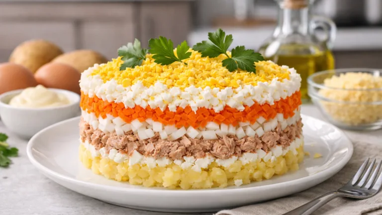 Фото блюда: Салат Мимоза с консервированным тунцом