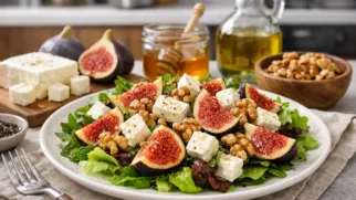 Фото рецепта: Свежий салат с инжиром и сыром с медовой заправкой