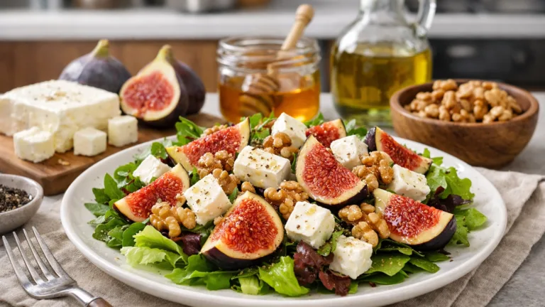 Фото блюда: Свежий салат с инжиром и сыром с медовой заправкой
