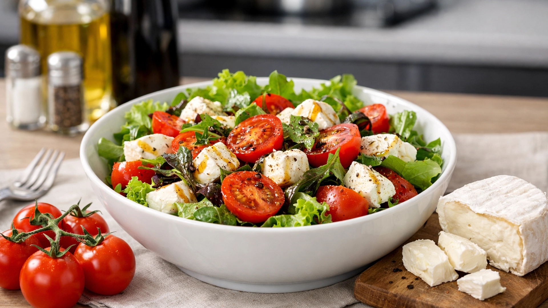 Фото блюда: Салат с мягким сыром и томатами свежий