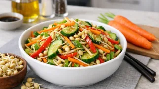 Фото рецепта: Салат с соевыми проростками и овощами свежий