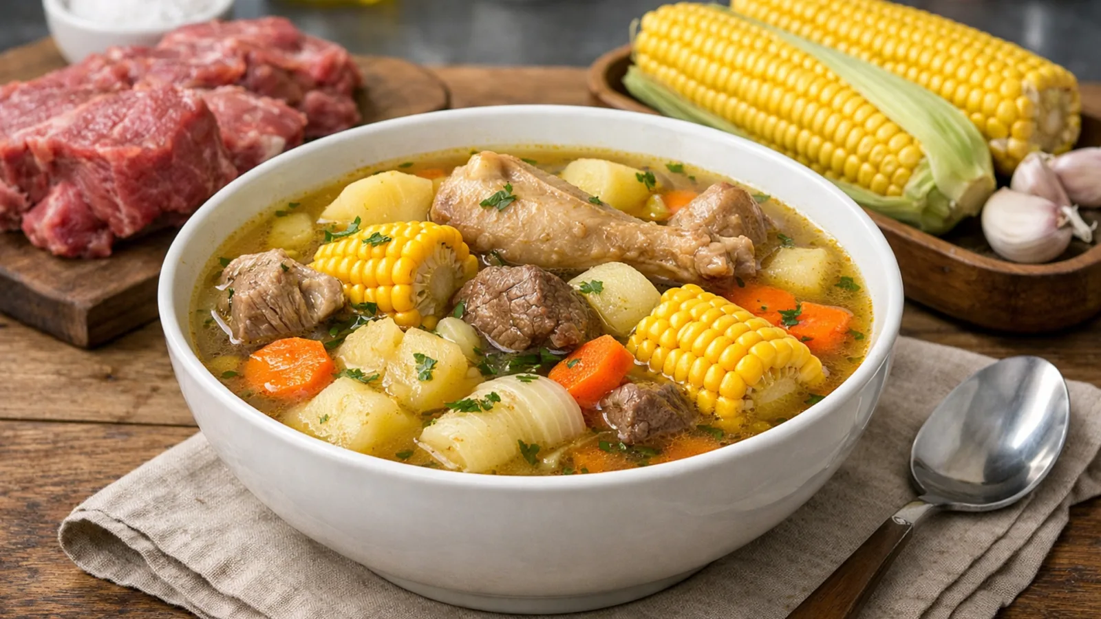 Фото блюда: Санкочо густой суп с мясом и овощами, рецепт с фото