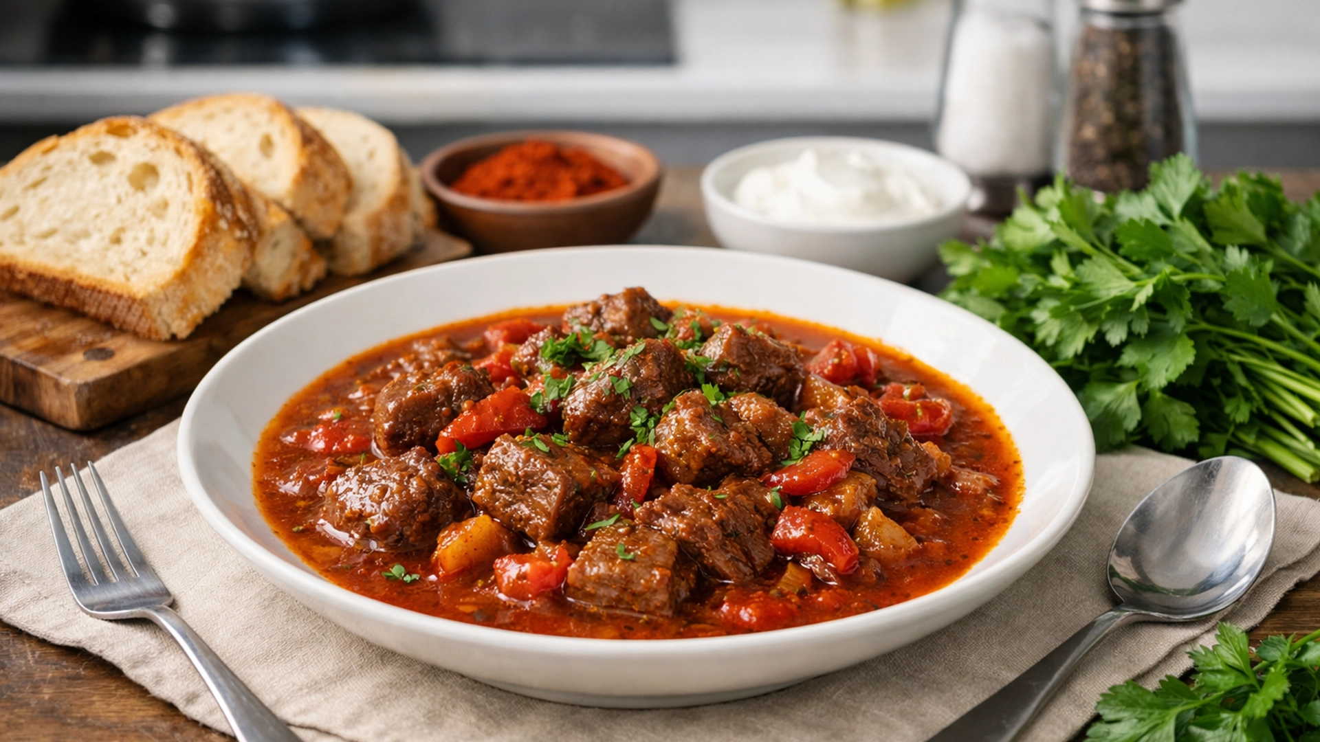 Фото блюда: Сербский гуляш из говядины с паприкой насыщенный рецепт сербской кухни