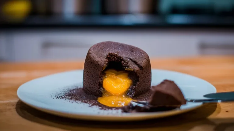 Фото блюда: Шоколадный фондан с апельсиновым джемом