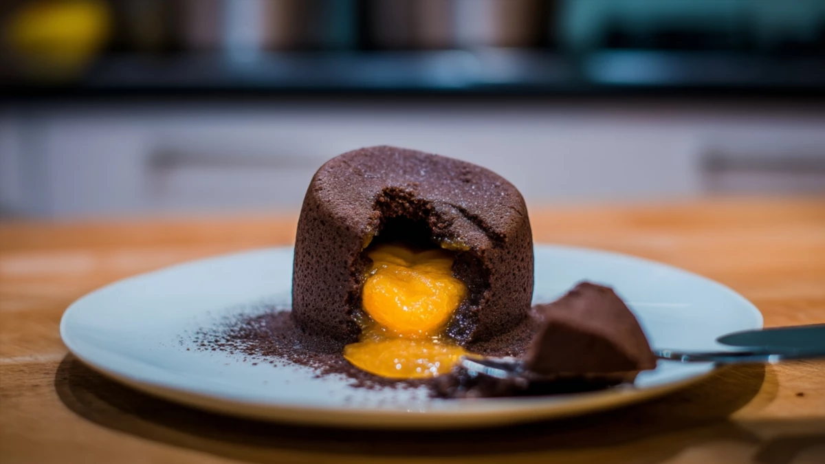 Фото блюда: Шоколадный фондан с апельсиновым джемом, рецепт с фото