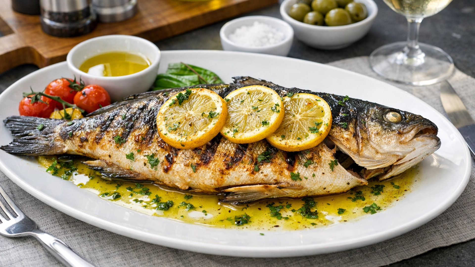 Фото блюда: Хорватский сибас на гриле с оливковым маслом