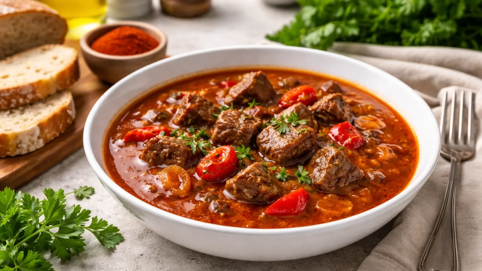 Фото блюда: Словацкий гуляш с паприкой насыщенный рецепт словацкой кухни