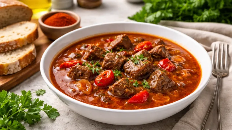 Фото блюда: Словацкий гуляш с паприкой насыщенный рецепт словацкой кухни