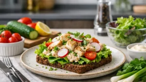Фото блюда: Смёрребрёд с курицей и салатом рецепт датского открытого бутерброда